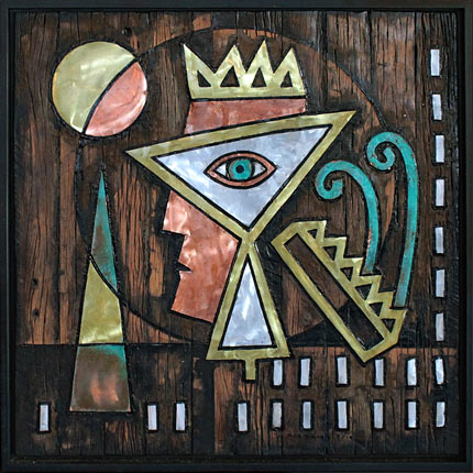Mark Dimock nz abstract artist, king wood, totara, brass, copper